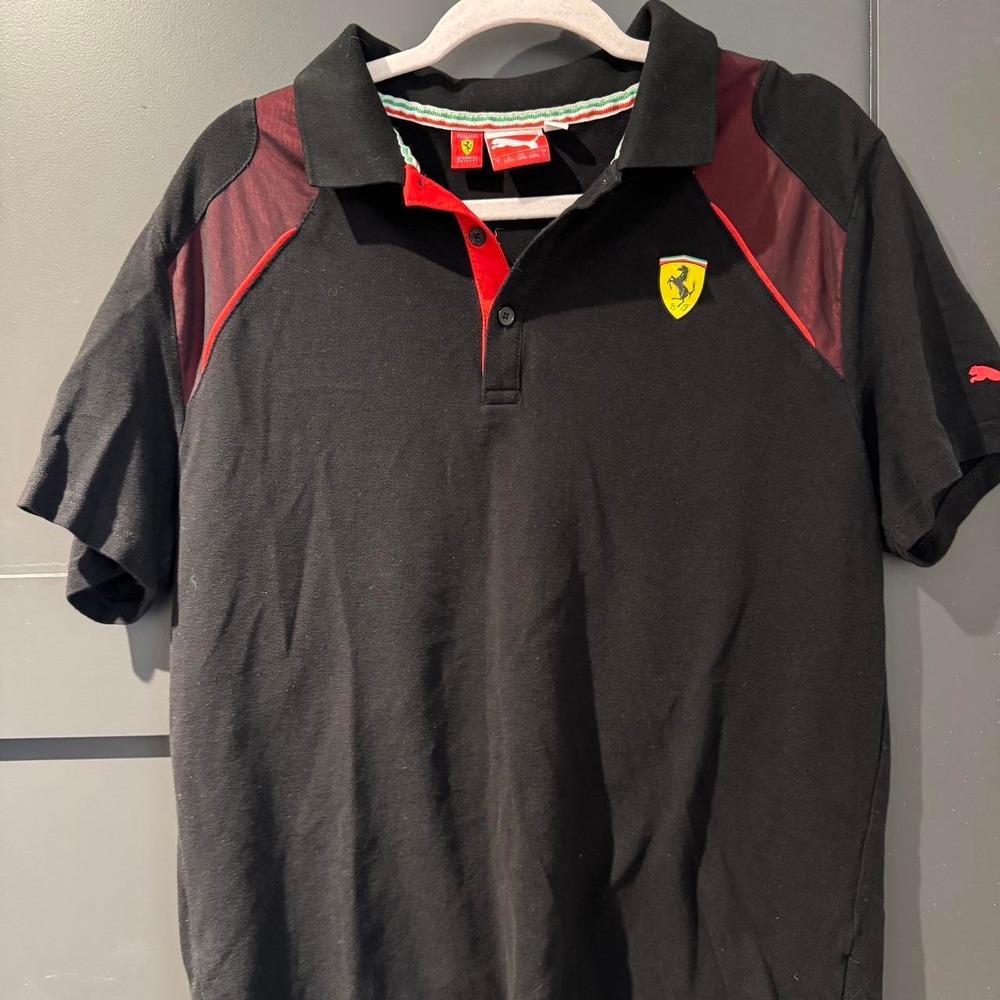 Puma Scuderia Ferrari Mens Polo Shirt Black Red Short Sleeve Racing Size Large